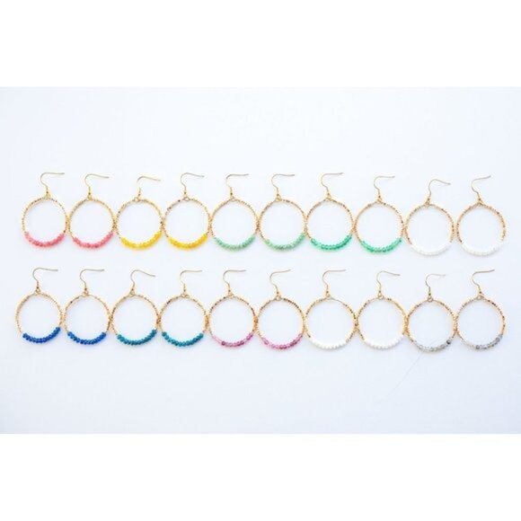 Red Jade Pink Sparkly Gold Beaded Earring Gemstone dangle hoops vacation jewelry - Picture 9 of 10